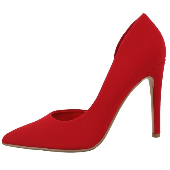Size 5.5  Red Pointed Toe Side Cut Out Dress Heel Pump - Picture 2 of 6